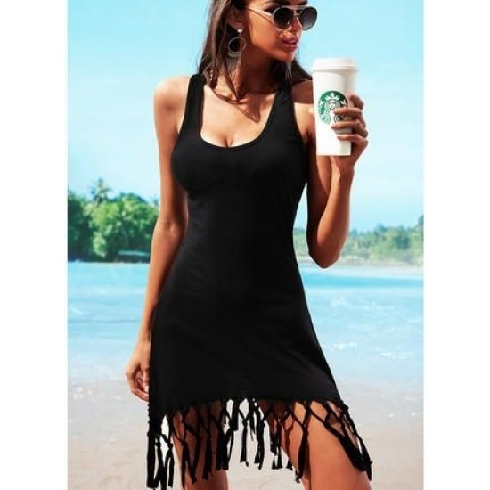 Women's Sleeveless Tasseled Viscose Dress, 8332 Women's Sleeveless Tasseled Viscose Dress, 8332