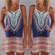 Women's V-neck Strap Ethnic Pattern Micro Dress, 8342 Women's V-neck Strap Ethnic Pattern Micro Dress, 8342