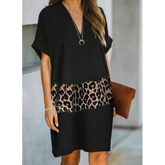 Leopard Pieced Loose Viscose Dress, 2936