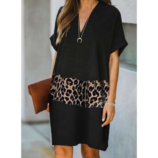 Leopard Pieced Loose Viscose Dress, 2936