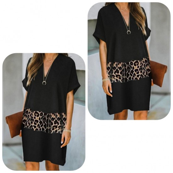 Leopard Pieced Loose Viscose Dress, 2936