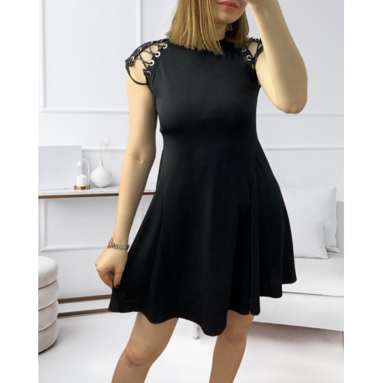 Shoulder Lacing Detail Sandy Fabric Dress, 2918 Shoulder Lacing Detail Sandy Fabric Dress, 2918