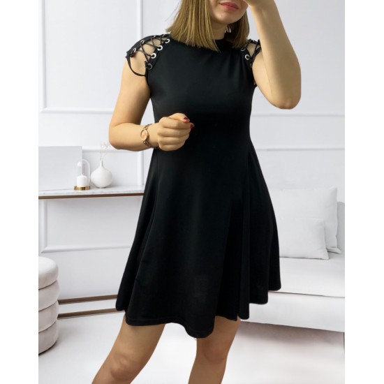 Shoulder Lacing Detail Sandy Fabric Dress, 2918 Shoulder Lacing Detail Sandy Fabric Dress, 2918