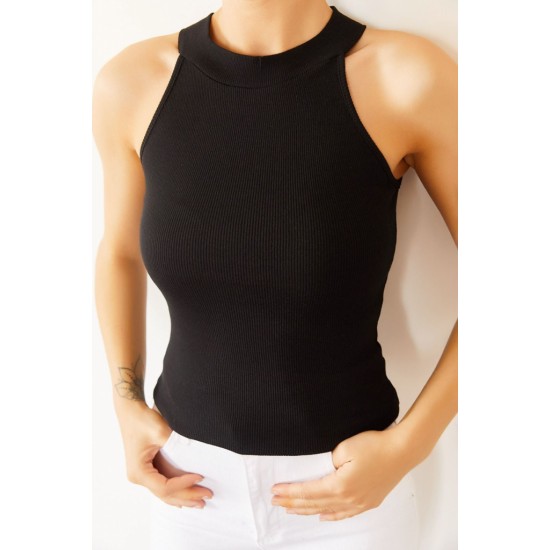 Women Black Zero Sleeve Round Neck Blouse, 8211 Women Black Zero Sleeve Round Neck Blouse, 8211