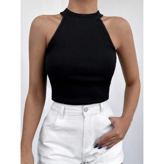 Women Black Zero Sleeve Round Neck Blouse, 8211 Women Black Zero Sleeve Round Neck Blouse, 8211