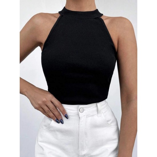 Women Black Zero Sleeve Round Neck Blouse, 8211 Women Black Zero Sleeve Round Neck Blouse, 8211