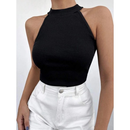 Women Black Zero Sleeve Round Neck Blouse, 8211 Women Black Zero Sleeve Round Neck Blouse, 8211
