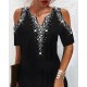 Women's Black Shoulder Decollete Stone Embroidered Sandy Fabric Dress, 4836