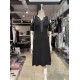 Women's Black Shoulder Decollete Stone Embroidered Sandy Fabric Dress, 4836