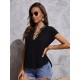Women's Short Sleeve Leopard Striped V-neck Crepe Blouse, 8826 Women's Short Sleeve Leopard Striped V-neck Crepe Blouse, 8826