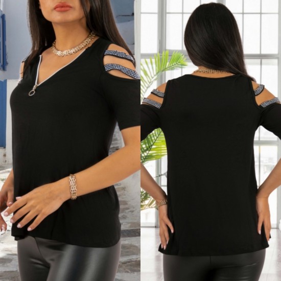 Sleeves Stone Detail Viscose Blouse (black), 3603 Sleeves Stone Detail Viscose Blouse (black), 3603