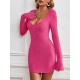 Women' S Long Sleeve Front Button Detail Ruffled Sleeve Hem Camisole Dress, 12677 Women' S Long Sleeve Front Button Detail Ruffled Sleeve Hem Camisole Dress, 12677