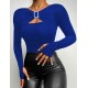 Women' S Long Sleeve Chest Cleavage Accessory Detailed Viscose Blouse, 12603 Women' S Long Sleeve Chest Cleavage Accessory Detailed Viscose Blouse, 12603