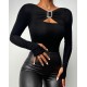 Women' S Long Sleeve Chest Cleavage Accessory Detailed Viscose Blouse, 12602 Women' S Long Sleeve Chest Cleavage Accessory Detailed Viscose Blouse, 12602