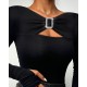 Women' S Long Sleeve Chest Cleavage Accessory Detailed Viscose Blouse, 12602 Women' S Long Sleeve Chest Cleavage Accessory Detailed Viscose Blouse, 12602