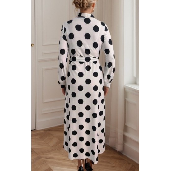 Women' S Long Sleeve Double Breasted Side Tie Crepe Full Length Dress, 12471 Women' S Long Sleeve Double Breasted Side Tie Crepe Full Length Dress, 12471