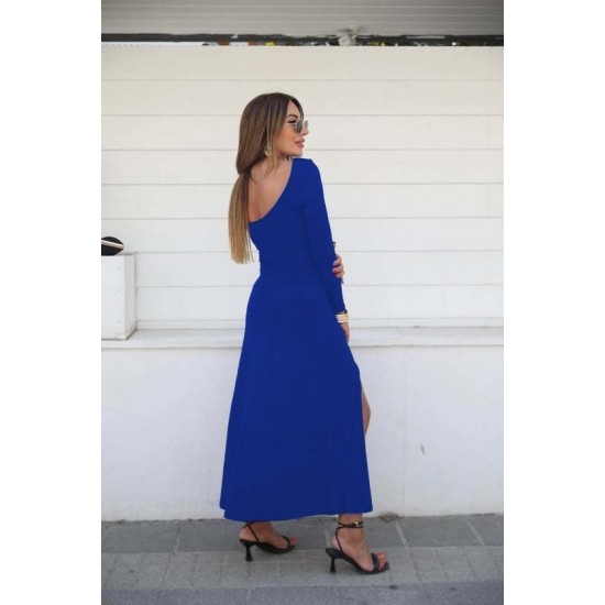 Women' S Long Sleeve Light Bateau Neck Backless Slit Detailed Viscose Full Length Dress, 12386 Women' S Long Sleeve Light Bateau Neck Backless Slit Detailed Viscose Full Length Dress, 12386