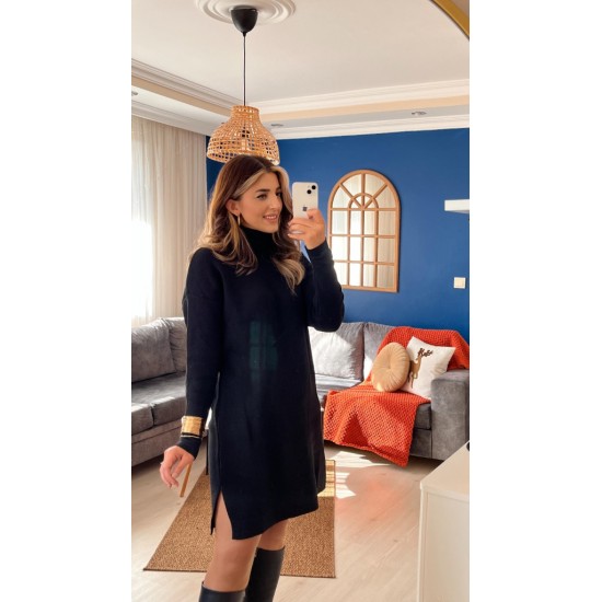 Kadın Uzun Kollu Boğazlı Yaka Yanları Yırtmaç Detay Triko Mini Boy Elbise, 12285 Kadın Uzun Kollu Boğazlı Yaka Yanları Yırtmaç Detay Triko Mini Boy Elbise, 12285