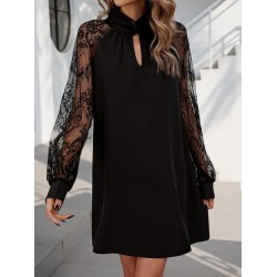 Kadın Uzun Kollu Tül Detay Sandy Mini Boy Elbise, 12099 Kadın Uzun Kollu Tül Detay Sandy Mini Boy Elbise, 12099