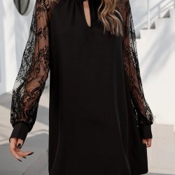 Kadın Uzun Kollu Tül Detay Sandy Mini Boy Elbise, 12099