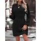 Women' S Long Sleeve Crew Neck Balloon Sleeve Waist Elastic Detail Knitwear Mini Length Dress, 11577 Women' S Long Sleeve Crew Neck Balloon Sleeve Waist Elastic Detail Knitwear Mini Length Dress, 11577