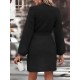 Women' S Long Sleeve Crew Neck Balloon Sleeve Waist Elastic Detail Knitwear Mini Length Dress, 11577 Women' S Long Sleeve Crew Neck Balloon Sleeve Waist Elastic Detail Knitwear Mini Length Dress, 11577