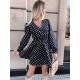 Women' S Long Sleeve Double Breasted Polka Dot Pattern Crepe Mini Dress, 11356 Women' S Long Sleeve Double Breasted Polka Dot Pattern Crepe Mini Dress, 11356