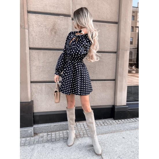 Women' S Long Sleeve Double Breasted Polka Dot Pattern Crepe Mini Dress, 11356 Women' S Long Sleeve Double Breasted Polka Dot Pattern Crepe Mini Dress, 11356