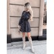 Women' S Long Sleeve Double Breasted Polka Dot Pattern Crepe Mini Dress, 11356 Women' S Long Sleeve Double Breasted Polka Dot Pattern Crepe Mini Dress, 11356