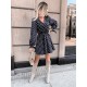 Women' S Long Sleeve Double Breasted Polka Dot Pattern Crepe Mini Dress, 11356 Women' S Long Sleeve Double Breasted Polka Dot Pattern Crepe Mini Dress, 11356