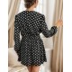 Women' S Long Sleeve Double Breasted Polka Dot Pattern Crepe Mini Dress, 11356 Women' S Long Sleeve Double Breasted Polka Dot Pattern Crepe Mini Dress, 11356