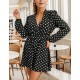 Women' S Long Sleeve Double Breasted Polka Dot Pattern Crepe Mini Dress, 11356 Women' S Long Sleeve Double Breasted Polka Dot Pattern Crepe Mini Dress, 11356