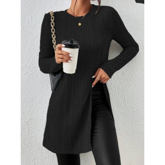 Women' S Long Sleeve Crew Neck Two Side Slit Detail Knit Blouse, 11187 Women' S Long Sleeve Crew Neck Two Side Slit Detail Knit Blouse, 11187