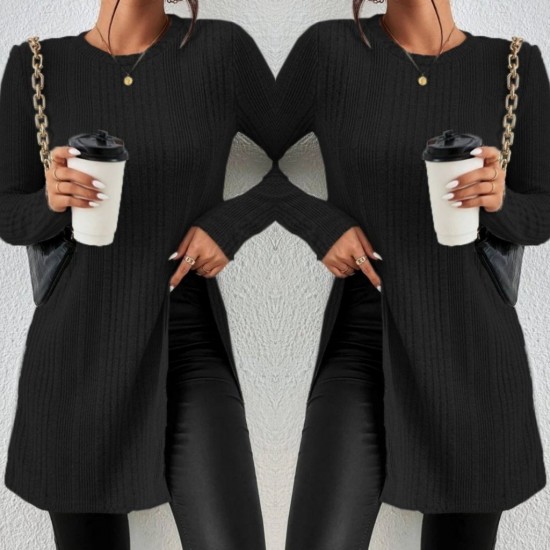 Women' S Long Sleeve Crew Neck Two Side Slit Detail Knit Blouse, 11187 Women' S Long Sleeve Crew Neck Two Side Slit Detail Knit Blouse, 11187