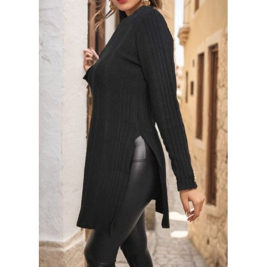 Women' S Long Sleeve Crew Neck Two Side Slit Detail Knit Blouse, 11187 Women' S Long Sleeve Crew Neck Two Side Slit Detail Knit Blouse, 11187
