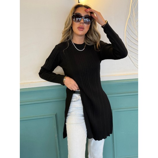 Women' S Long Sleeve Crew Neck Two Side Slit Detail Knit Blouse, 11187 Women' S Long Sleeve Crew Neck Two Side Slit Detail Knit Blouse, 11187
