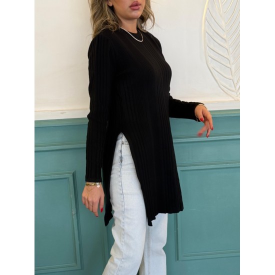 Women' S Long Sleeve Crew Neck Two Side Slit Detail Knit Blouse, 11187 Women' S Long Sleeve Crew Neck Two Side Slit Detail Knit Blouse, 11187