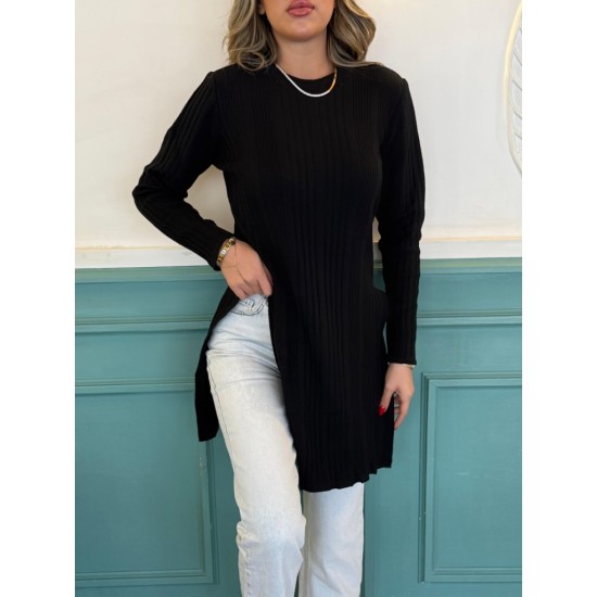 Women' S Long Sleeve Crew Neck Two Side Slit Detail Knit Blouse, 11187 Women' S Long Sleeve Crew Neck Two Side Slit Detail Knit Blouse, 11187