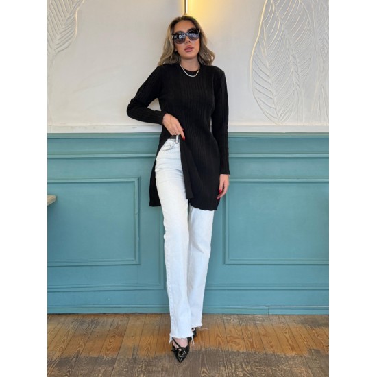 Women' S Long Sleeve Crew Neck Two Side Slit Detail Knit Blouse, 11187 Women' S Long Sleeve Crew Neck Two Side Slit Detail Knit Blouse, 11187