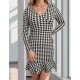 Women' S Long Sleeve Double Breasted Houndstooth Micro Mini Length Dress, 11151 Women' S Long Sleeve Double Breasted Houndstooth Micro Mini Length Dress, 11151
