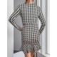 Women' S Long Sleeve Double Breasted Houndstooth Micro Mini Length Dress, 11151 Women' S Long Sleeve Double Breasted Houndstooth Micro Mini Length Dress, 11151