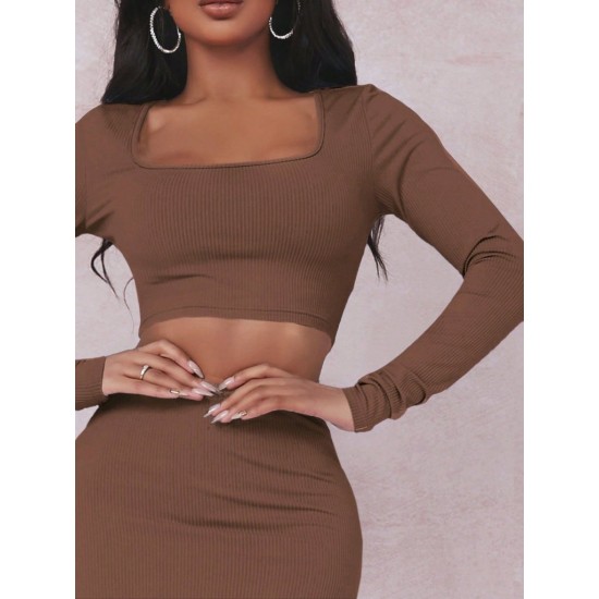 Women' S Long Sleeve Camisole Crop And Skirt Set , 10793 Women' S Long Sleeve Camisole Crop And Skirt Set , 10793