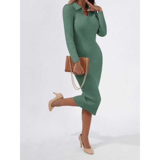 Women' S Long Sleeve Collared Knit Dress, 10701 Women' S Long Sleeve Collared Knit Dress, 10701
