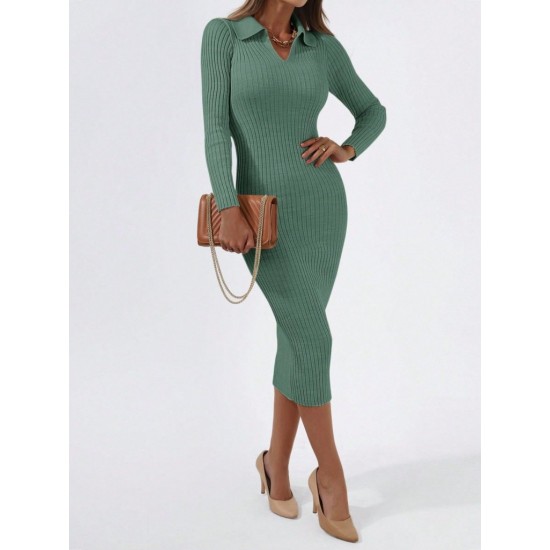 Women' S Long Sleeve Collared Knit Dress, 10701 Women' S Long Sleeve Collared Knit Dress, 10701