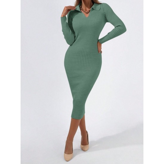 Women' S Long Sleeve Collared Knit Dress, 10701 Women' S Long Sleeve Collared Knit Dress, 10701