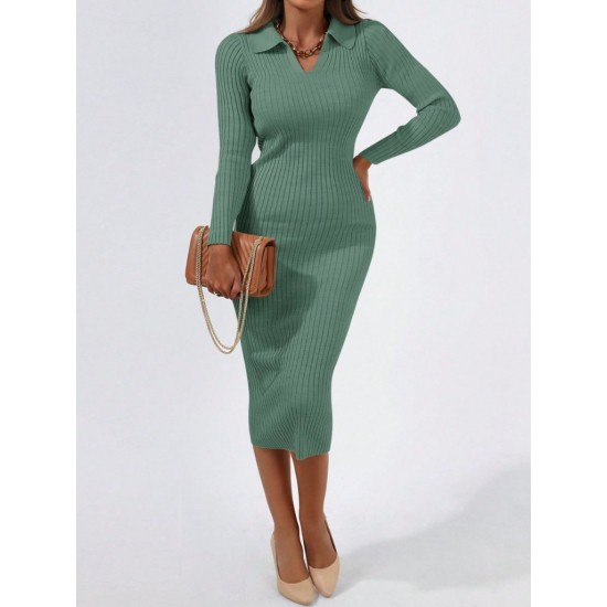 Women' S Long Sleeve Collared Knit Dress, 10701 Women' S Long Sleeve Collared Knit Dress, 10701