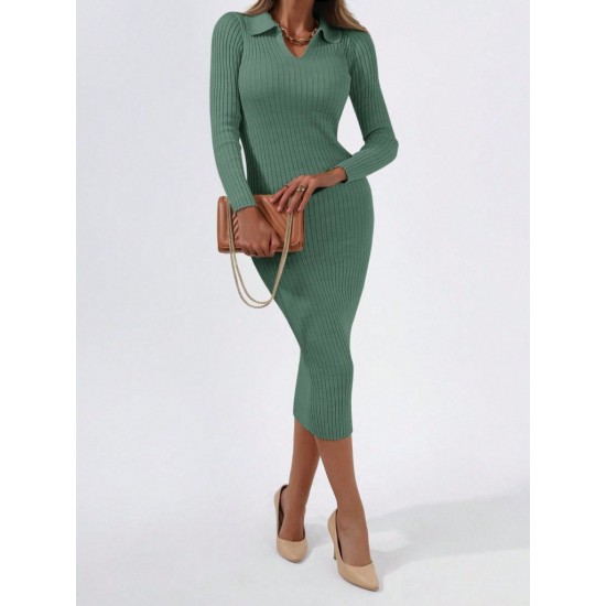 Women' S Long Sleeve Collared Knit Dress, 10701 Women' S Long Sleeve Collared Knit Dress, 10701