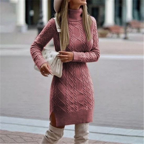 Women' S Long Sleeved Loren Woolen Motif Midi Length Knit Dress, 10697 Women' S Long Sleeved Loren Woolen Motif Midi Length Knit Dress, 10697
