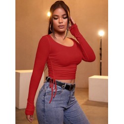 Kadın Uzun Kollu Yanlar Büzgü Detay Kaşkorse Crop, 9966