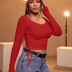 Kadın Uzun Kollu Yanlar Büzgü Detay Kaşkorse Crop, 9966